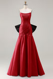 Strapless Fuchsia A-Line Convertible Satin Long Prom Dress with Large Bow