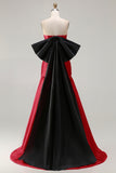 Strapless Fuchsia A-Line Convertible Satin Long Prom Dress with Large Bow