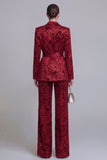 Dark Green 2 Piece Floral Notched Lapel Wide Leg Prom Suits with Belt