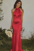 Load image into Gallery viewer, Light yellow Halter Mermaid Satin Bridesmaid Dress