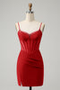 Load image into Gallery viewer, Glitter Fuchsia Beaded Tight Corset Short Graduation Dress with Slit