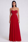 A-Line Pink and Orange Sweetheart Pleated Maxi Dress