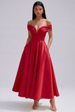 Off the Shoulder Yellow A-Line Ruched Maxi Dress with Pockets