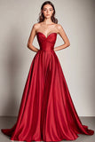 Navy Sweetheart Satin A Line Long Evening Dress