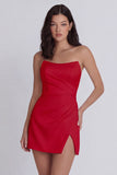 Strapless Bodycon Ruched White Graduation Dress with Slit