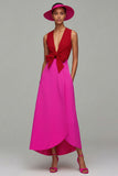 Orange And Fuchsia V Neck A Line Formal Dress