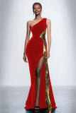 Black One Shoulder Sheath Velvet Long Formal Dress with Sequins