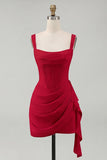 Ivory Corset Square Neck Ruched Bodycon Mini Graduation Dress with Ruffles