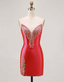 Fuchsia Strapless Beaded Bodycon Graduation Dress with Slit