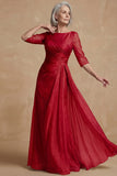 Dusty Sage Ruched A Line Boat Neck Long Mother of the Bride Dress