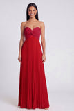 A-Line Pink and Orange Sweetheart Pleated Maxi Dress with Bow