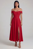 A-Line Off the Shoulder Yellow Corset Maxi Dress with Slit