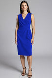 Navy Sheath Ruched Midi Work Dress