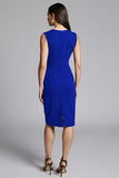 Navy Sheath Ruched Midi Work Dress