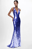 Sparkly Silver V-neck Sequined Mermaid Formal Dress