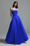 Strapless Sky Blue A Line Satin Formal Dress
