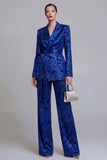Dark Green 2 Piece Floral Notched Lapel Wide Leg Prom Suits with Belt