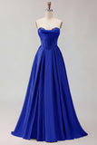 Golden Strapless Satin A-Line Corset Long Prom Dress