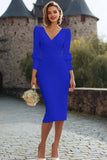 White Sheath Long Sleeve Midi Engagement Dress