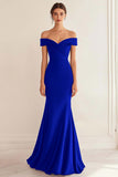 Off the Shoulder Mermaid Ruched Navy Formal Dress