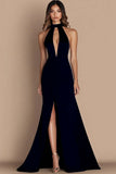 Black Halter Cut Out Mermaid Gala Dress with Slit