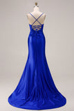 Fuchsia Mermaid Cut Out Pleated Satin Bowed Long Prom Dress with Slit