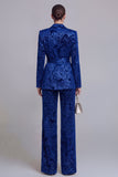 Dark Green 2 Piece Floral Notched Lapel Wide Leg Prom Suits with Belt