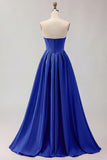 Golden Strapless Satin A-Line Corset Long Prom Dress