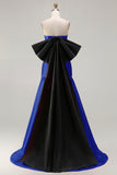 Strapless Fuchsia A-Line Convertible Satin Long Prom Dress with Large Bow