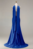 Strapless Champagne Two Piece Mermaid Beaded Convertible Long Prom Dress with a Neck Scarf