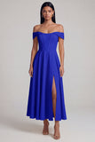 A-Line Off the Shoulder Yellow Corset Maxi Dress with Slit