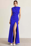 Sky Blue Ruched Sheath Formal Dress with Slit