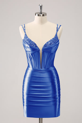 Golden Spaghetti Straps Bodycon Graduation Dress with Sequins