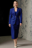 Ivory 2 Piece Ivory Peak Lapel Pencil Midi Business Suits