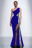 Black One Shoulder Sheath Velvet Long Formal Dress with Sequins