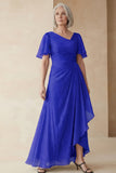Dusty Sage A Line Ruched Mother of the Bride Dress with Short Sleeves