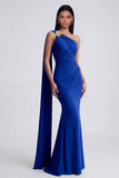 Olive Mermaid One Shoulder Long Evening Dress with Streamer