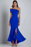 Navy One Shoulder Formal Dress with Slit