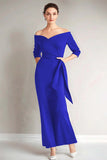 Navy Off the Shoulder Sheath Formal Dress