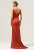 Load image into Gallery viewer, Dark Green Sheath V Neck Ruched High-Low Bridesmaid Dress with Slit