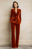 Velvet 2 Piece Plum Peak Lapel Single Breasted Women's Suits