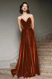 Burgundy A Line Sweetheart Long Velvet Formal Dress