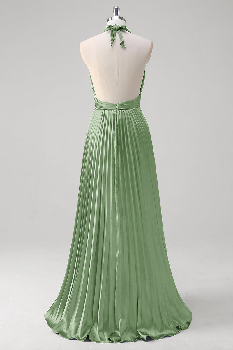 Load image into Gallery viewer, Royal Blue A Line Halter Pleated Long Prom Dress