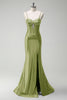 Load image into Gallery viewer, Dark Green Mermaid Beaded Corset Satin Long Prom Dress with Slit