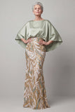 Champagne Mermaid 3/4 Sleeves Mother of the Bride Dress with Sequins
