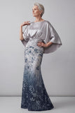 Sparkly Navy Mermaid Long Floral Sequin Mother of the Bride Dress