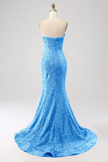 Fuchsia Sweetheart Neck Sequined Mermaid Prom Dress With Sweep Train