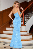 Royal Blue Mermaid Sequins Prom Dress with Slit