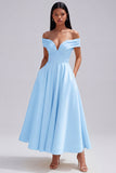 Off the Shoulder Yellow A-Line Ruched Maxi Dress with Pockets