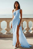 Chiffon Ivory One Shoulder Maxi Sheath Beach Engagement Dress with Slit